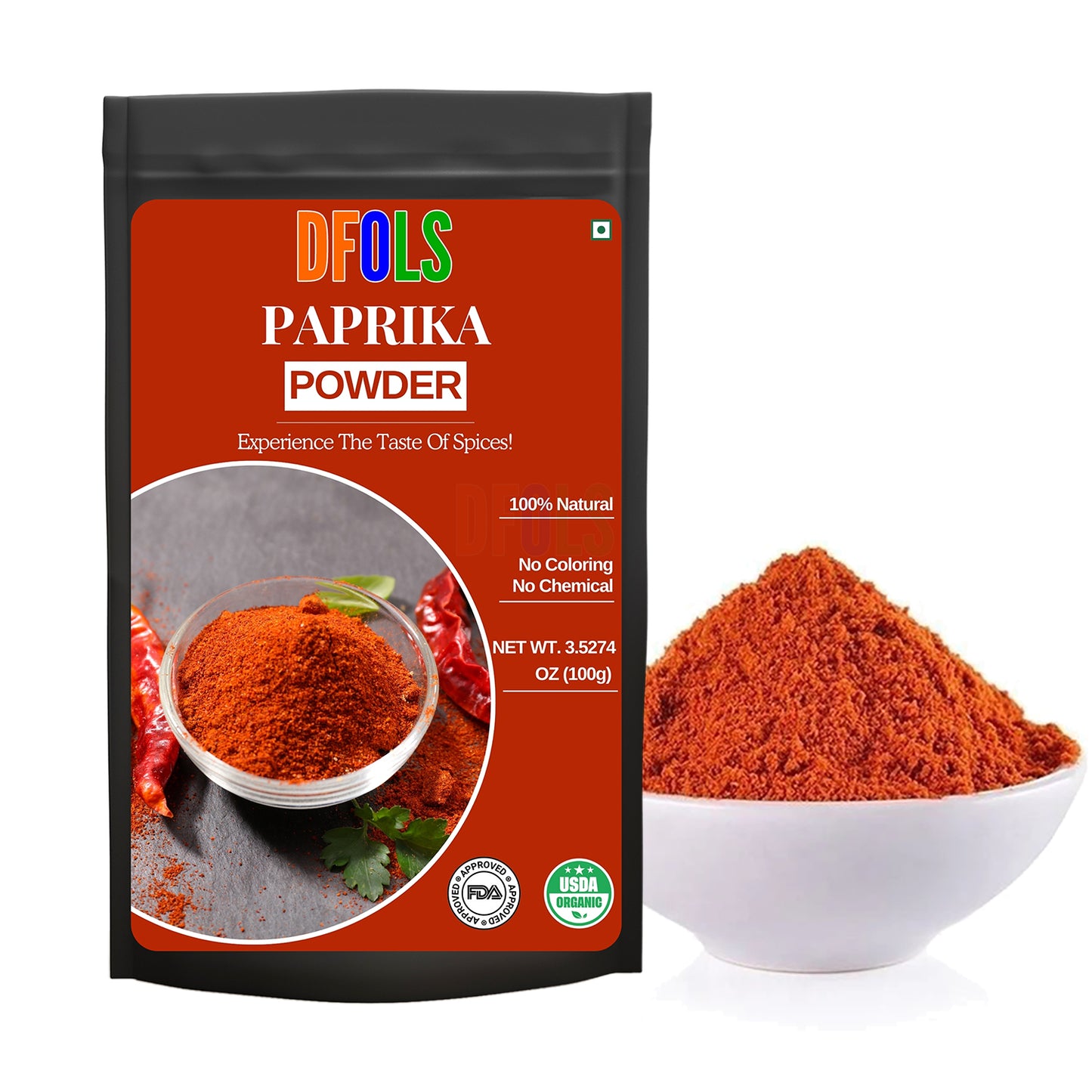 dfols Paprika Powder 100g (3.5oz / 0.22lb) Pure Natural Indian Spice – パプリカパウダー