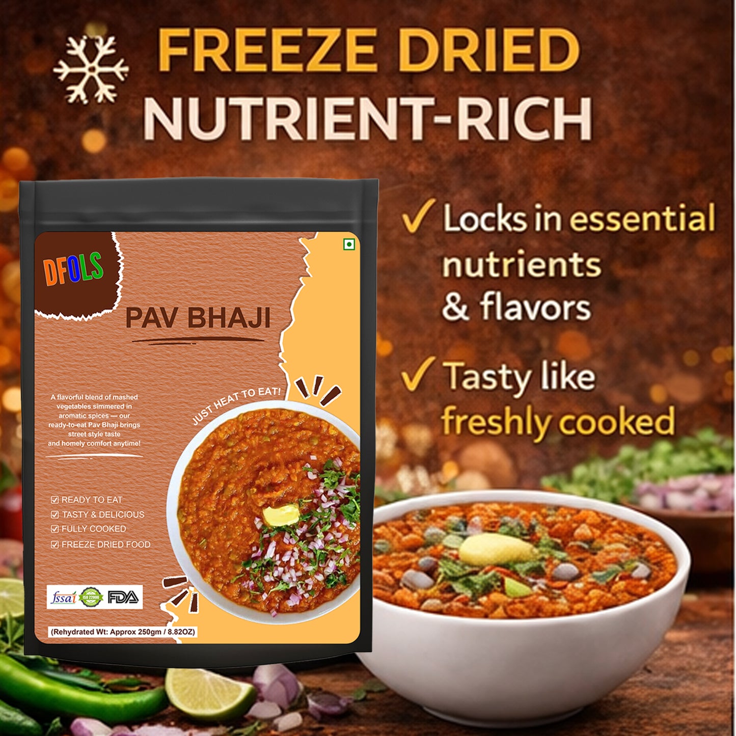 Mumbai Pav Bhaji | Spiced Mashed Vegetables in Butter Masala | Instant Indian Meal | Vegetarian Ready-to-Eat Snack | Authentic Street-Style Flavor