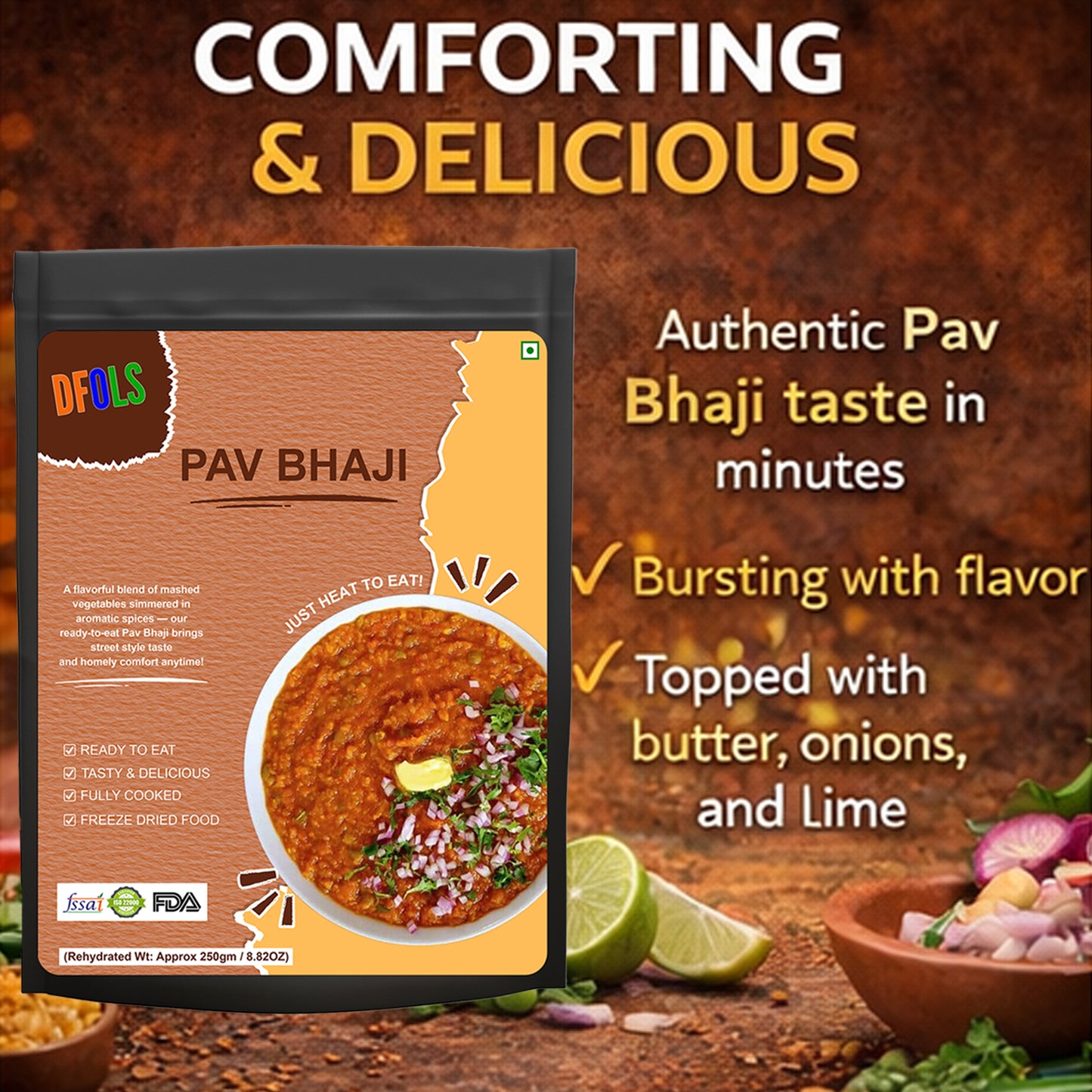 Mumbai Pav Bhaji | Spiced Mashed Vegetables in Butter Masala | Instant Indian Meal | Vegetarian Ready-to-Eat Snack | Authentic Street-Style Flavor