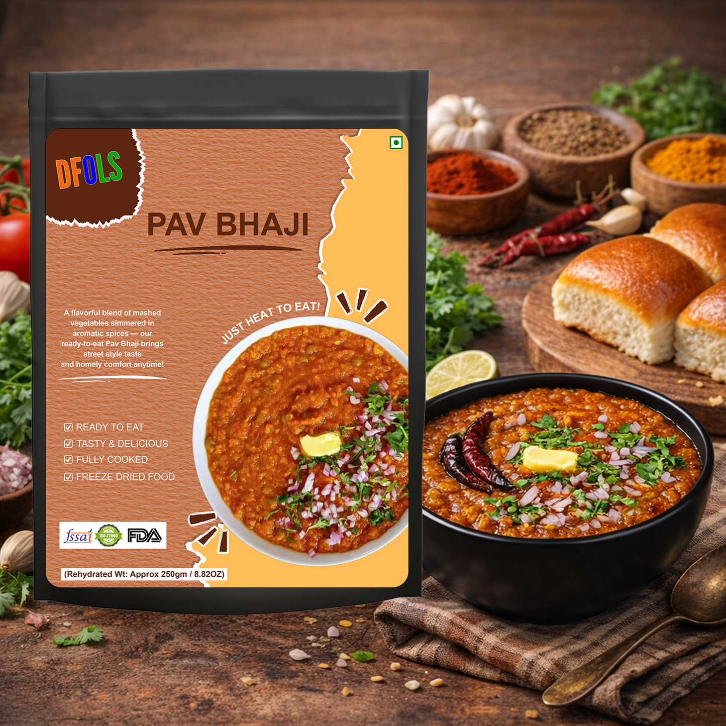 Mumbai Pav Bhaji | Spiced Mashed Vegetables in Butter Masala | Instant Indian Meal | Vegetarian Ready-to-Eat Snack | Authentic Street-Style Flavor