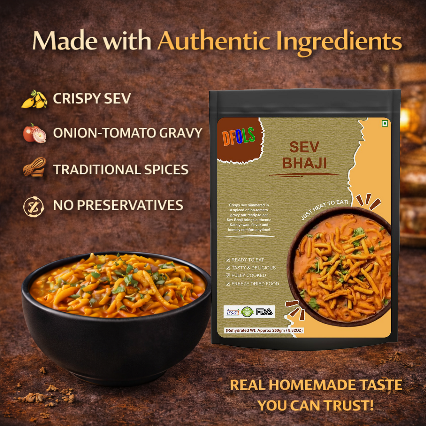 Sev Bhaji | Authentic Maharashtrian Curry with Spicy Gravy & Crunchy Sev | Ready to Eat | Heat & Serve Meal | Traditional Indian Flavor | Convenient Pack