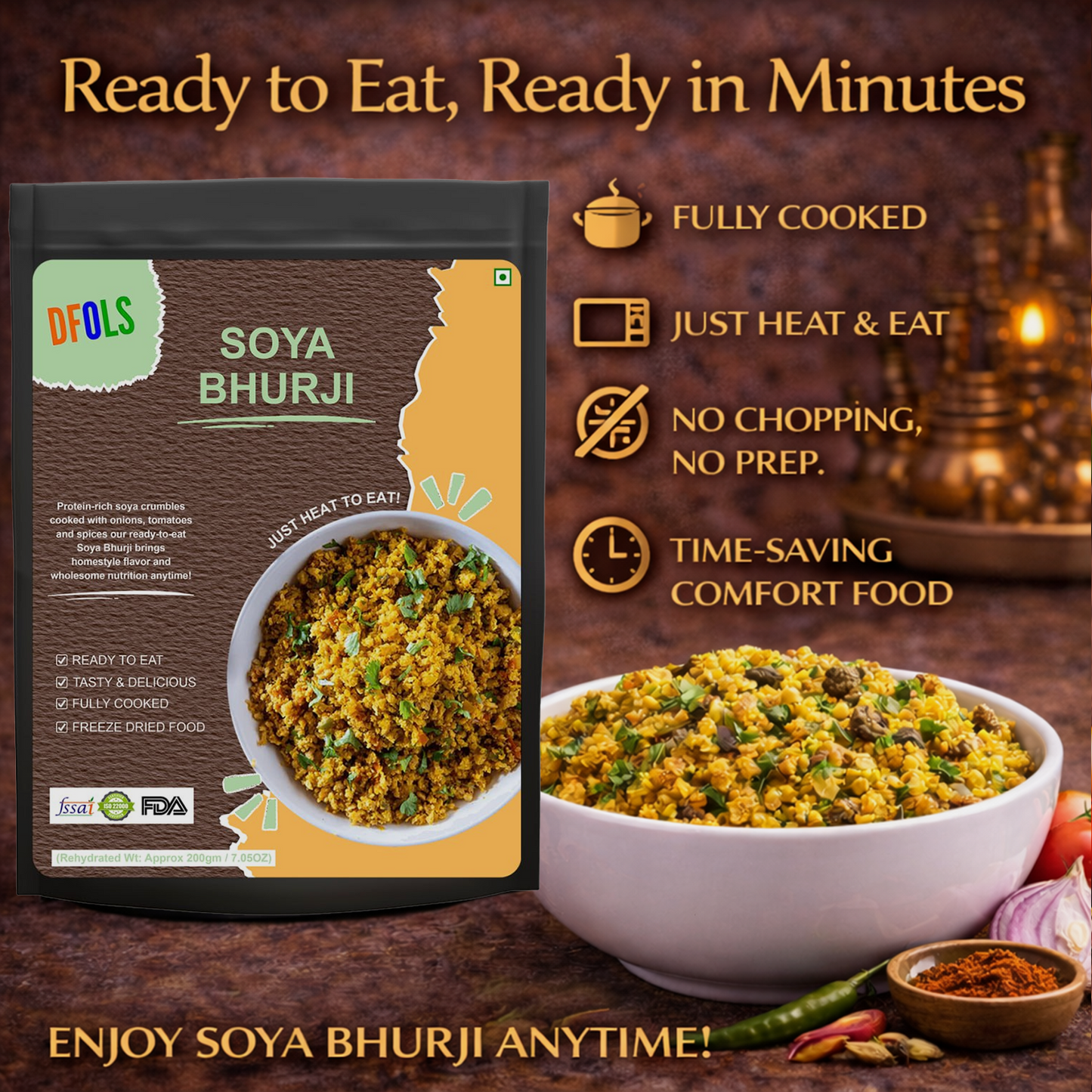 Soya Bhurji | Protein-Packed Indian Spiced Soya Crumble | Ready to Eat | Heat & Serve | High-Protein Veg Snack | Delicious Plant-Based Meal Option