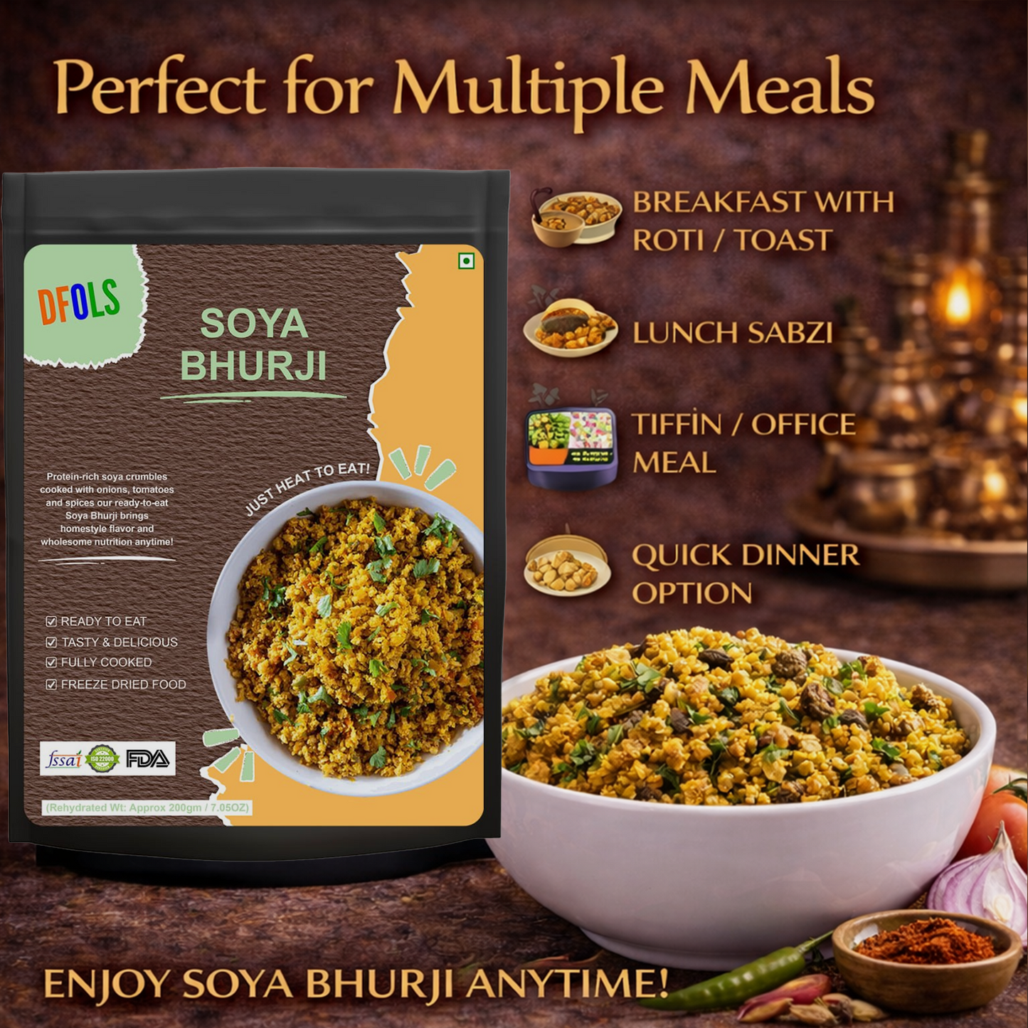 Soya Bhurji | Protein-Packed Indian Spiced Soya Crumble | Ready to Eat | Heat & Serve | High-Protein Veg Snack | Delicious Plant-Based Meal Option