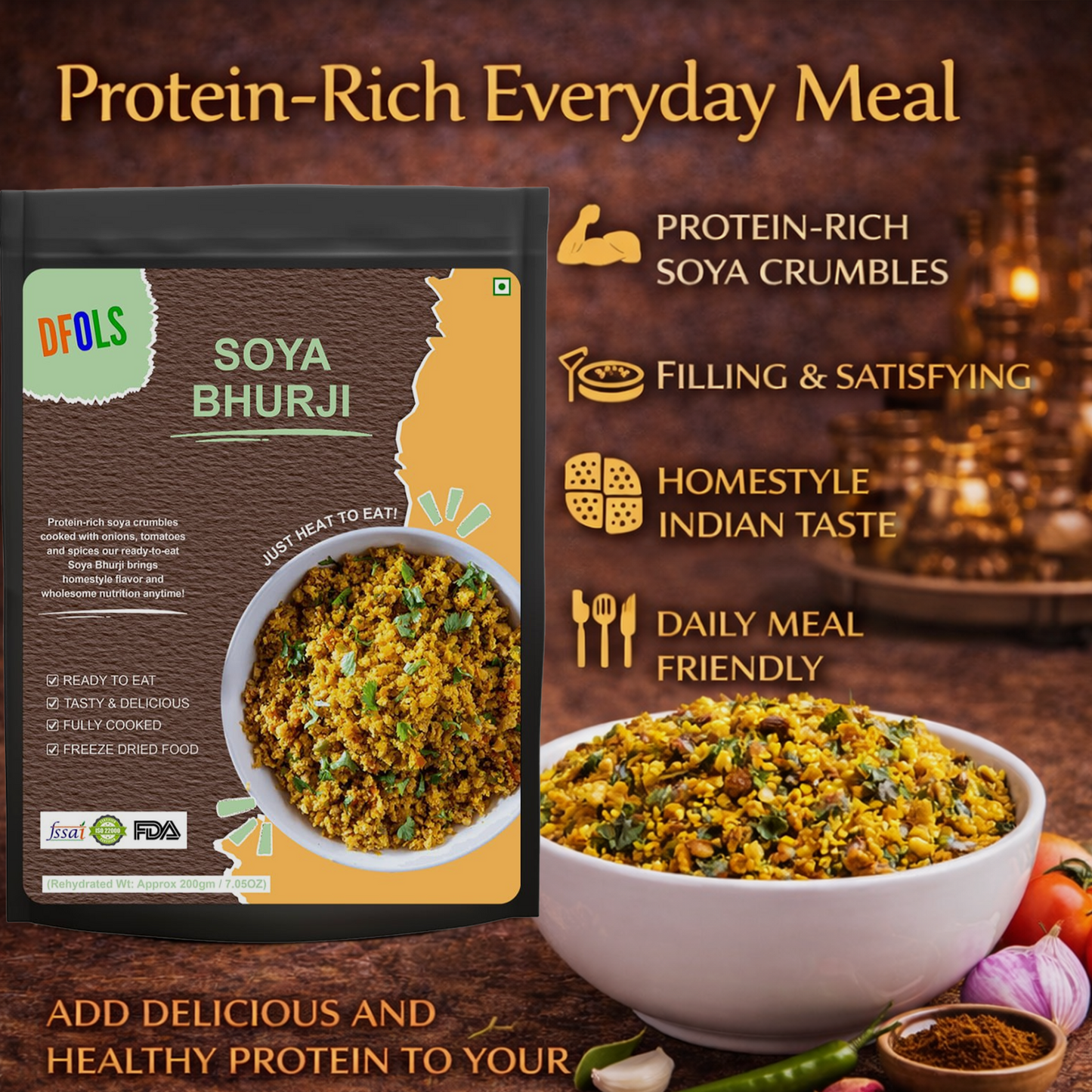 Soya Bhurji | Protein-Packed Indian Spiced Soya Crumble | Ready to Eat | Heat & Serve | High-Protein Veg Snack | Delicious Plant-Based Meal Option