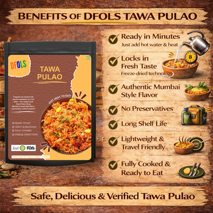 Authentic Tawa Pulao | Spicy Veg Rice Cooked on Tawa | Microwaveable Ready Meal | Pure Vegetarian | No Preservatives | Shelf-Stable Pack | Instant Indian Meal