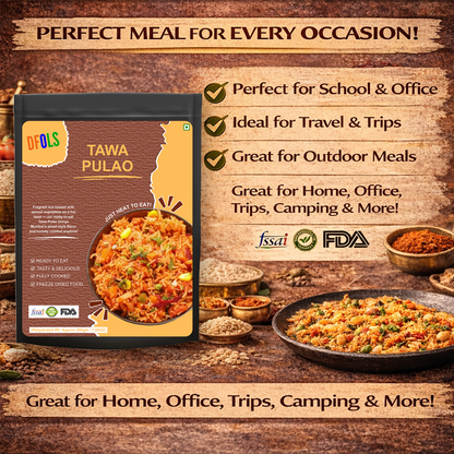 Authentic Tawa Pulao | Spicy Veg Rice Cooked on Tawa | Microwaveable Ready Meal | Pure Vegetarian | No Preservatives | Shelf-Stable Pack | Instant Indian Meal