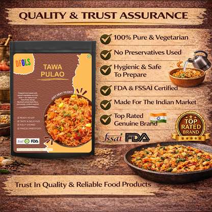 Authentic Tawa Pulao | Spicy Veg Rice Cooked on Tawa | Microwaveable Ready Meal | Pure Vegetarian | No Preservatives | Shelf-Stable Pack | Instant Indian Meal
