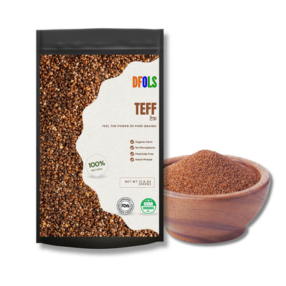 DFOLS Organic Teff Seeds | Gluten-Free & Non-GMO Superfood | High Protein, Fiber, Iron & Calcium | Supports Energy, Digestion, Bones & Healthy Lifestyle