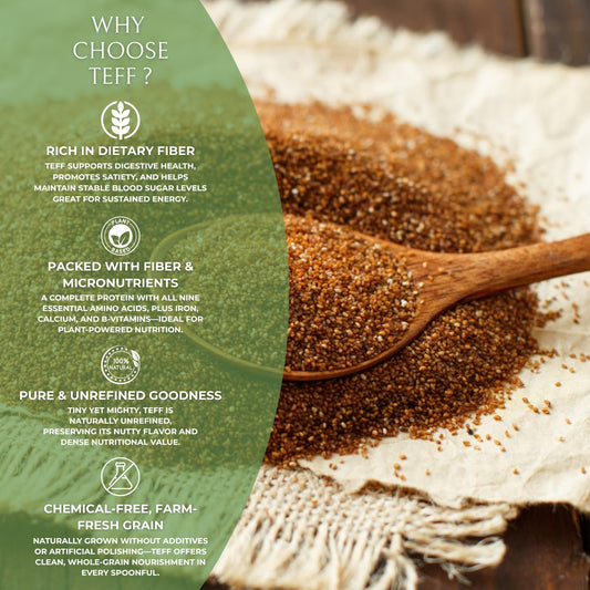 DFOLS Organic Teff Seeds | Gluten-Free & Non-GMO Superfood | High Protein, Fiber, Iron & Calcium | Supports Energy, Digestion, Bones & Healthy Lifestyle