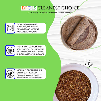 DFOLS Organic Teff Seeds | Gluten-Free & Non-GMO Superfood | High Protein, Fiber, Iron & Calcium | Supports Energy, Digestion, Bones & Healthy Lifestyle