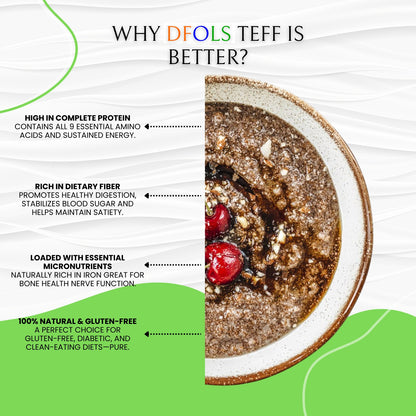 DFOLS Organic Teff Seeds | Gluten-Free & Non-GMO Superfood | High Protein, Fiber, Iron & Calcium | Supports Energy, Digestion, Bones & Healthy Lifestyle