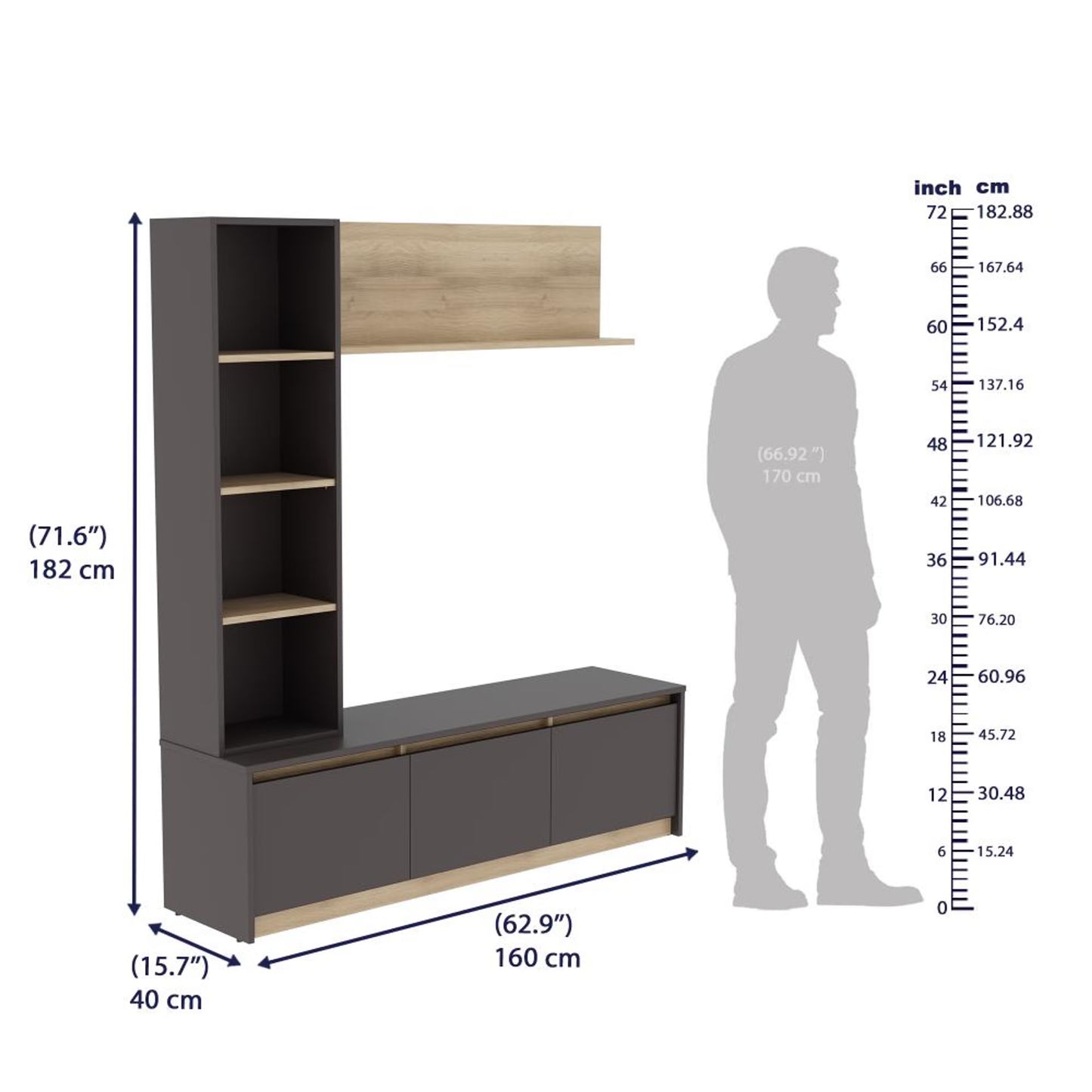 DFOLS Skifer Modern Engineered Wood TV Unit with Display Shelf & Storage