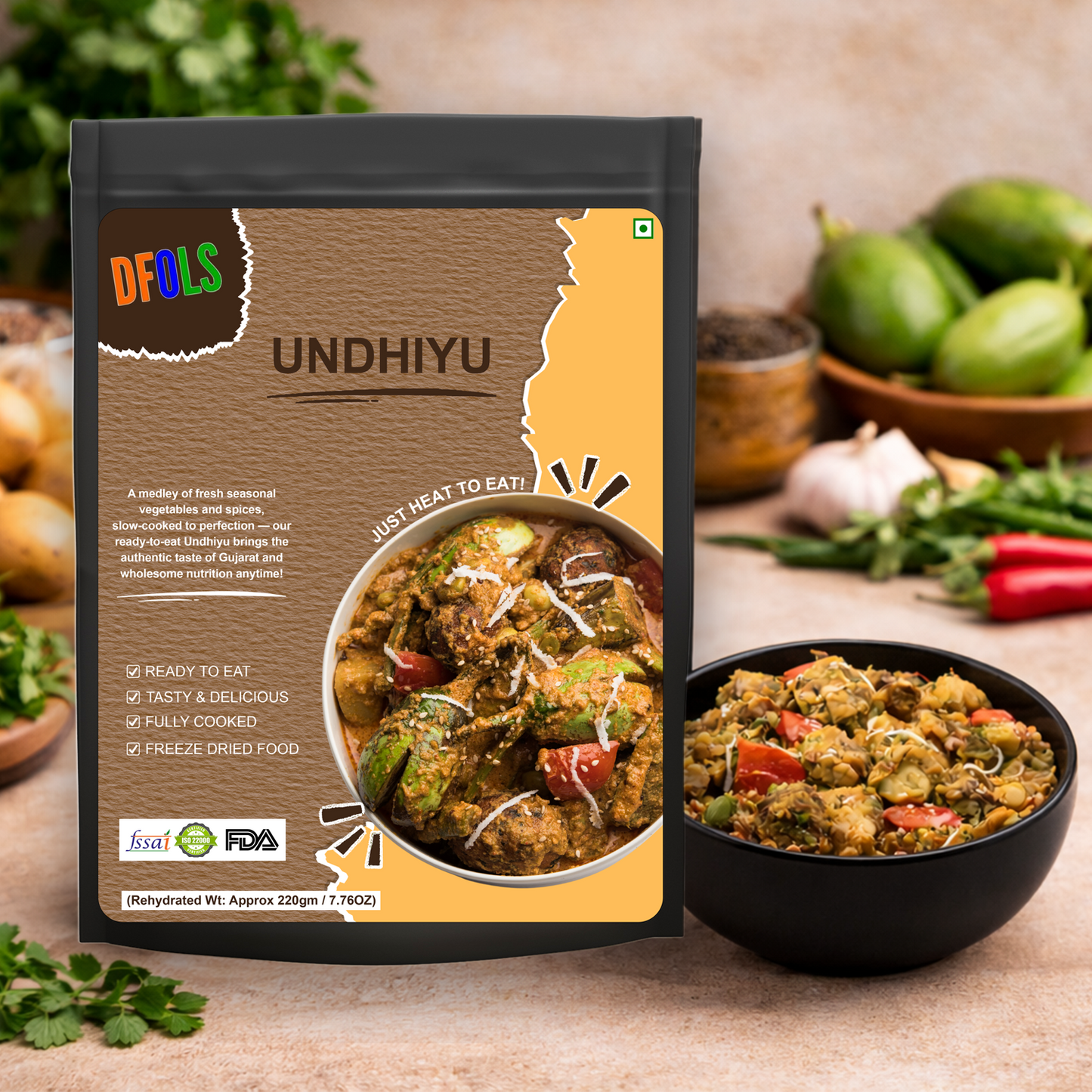 Gujarati Undhiyu | Authentic Seasonal Vegetable Mix | Traditional Gujarati Recipe | Instant Ready-to-Eat Indian Meal | Flavor-Rich, Shelf-Stable Pack
