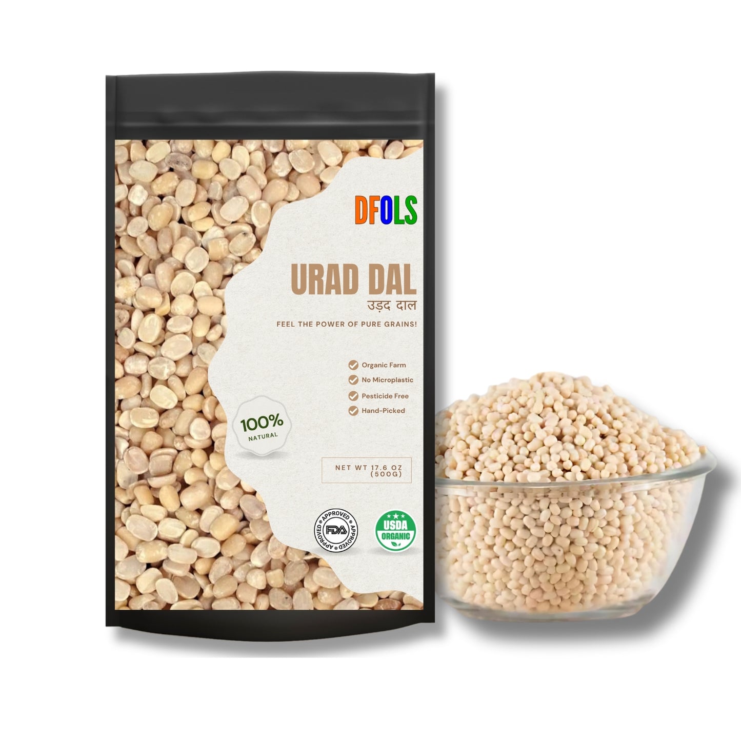 DFOLS Organic Urad Dal | Whole Black Gram Split | Natural, High-Protein & Fiber-Rich | Pesticide-Free, Hand-Picked Premium Quality Lentils