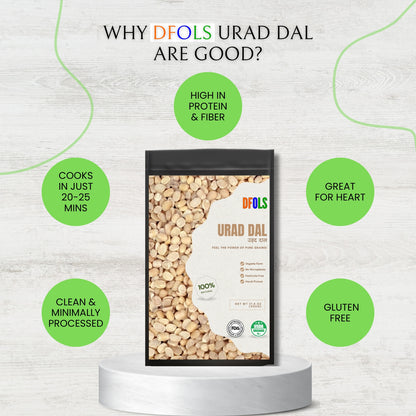 DFOLS Organic Urad Dal | Whole Black Gram Split | Natural, High-Protein & Fiber-Rich | Pesticide-Free, Hand-Picked Premium Quality Lentils