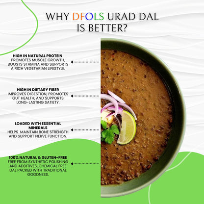 DFOLS Organic Urad Dal | Whole Black Gram Split | Natural, High-Protein & Fiber-Rich | Pesticide-Free, Hand-Picked Premium Quality Lentils