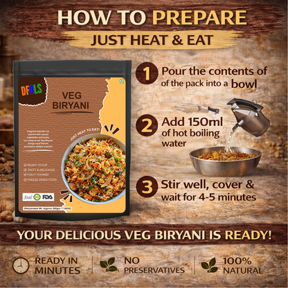 Indian Veg Biryani | Spicy Vegetable Pilaf with Aromatic Basmati Rice & Whole Spices | Ready-to-Eat Instant Meal | Authentic Indian Flavour